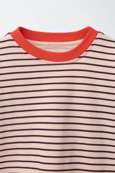 T-SHIRT WITH CONTRAST STRIPES - Pink by Zara - Image 2