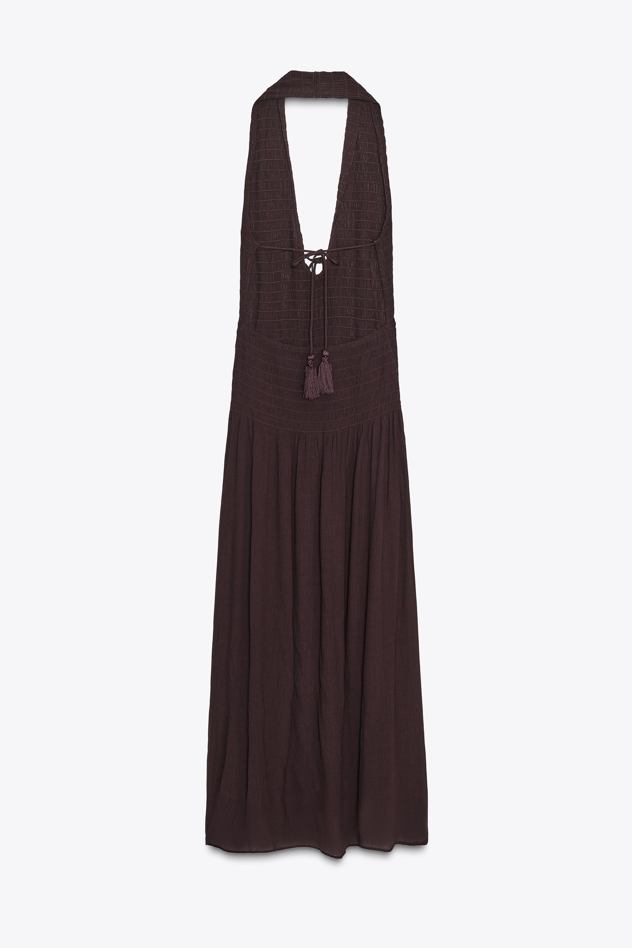 SMOCKED HALTER DRESS - Brown | ZARA Thailand