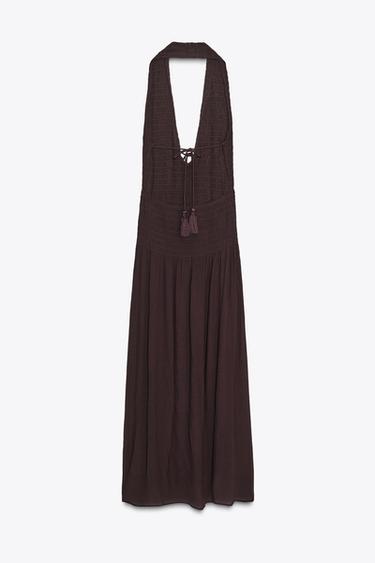 ROBE HALTER NID D'ABEILLE - Marron de Zara - Image 8