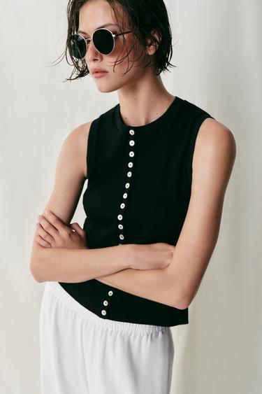 BUTTONED TOP - Black by Zara