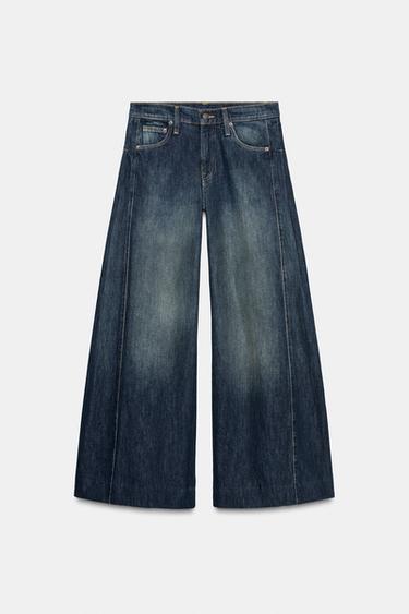 ZW COLLECTION MID-WAIST WIDE-LEG SIDE PLEATED JEANS - Blue by Zara