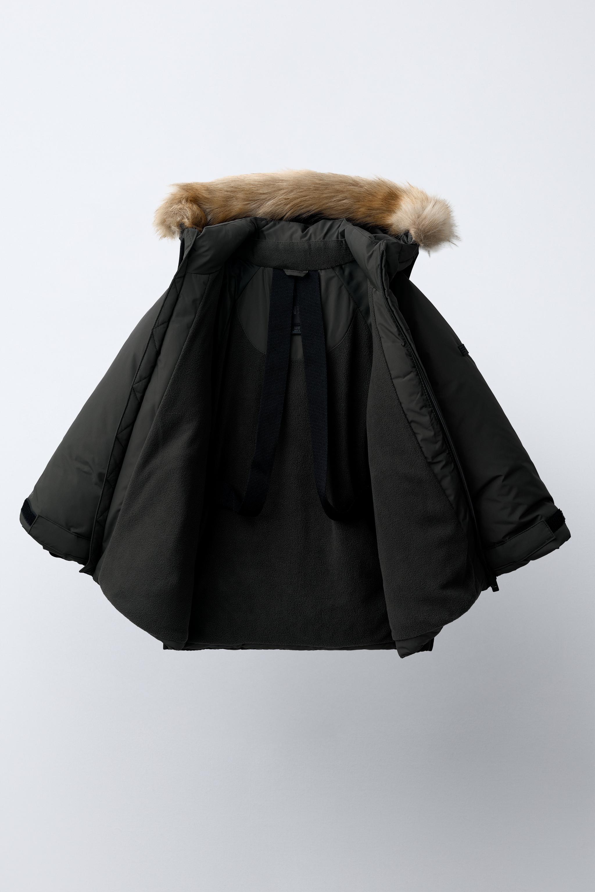 50/50 DOWN & FEATHER FAUX FUR HOODIE WATER-REPELLENT AND WINDPROOF PUFFER JACKET