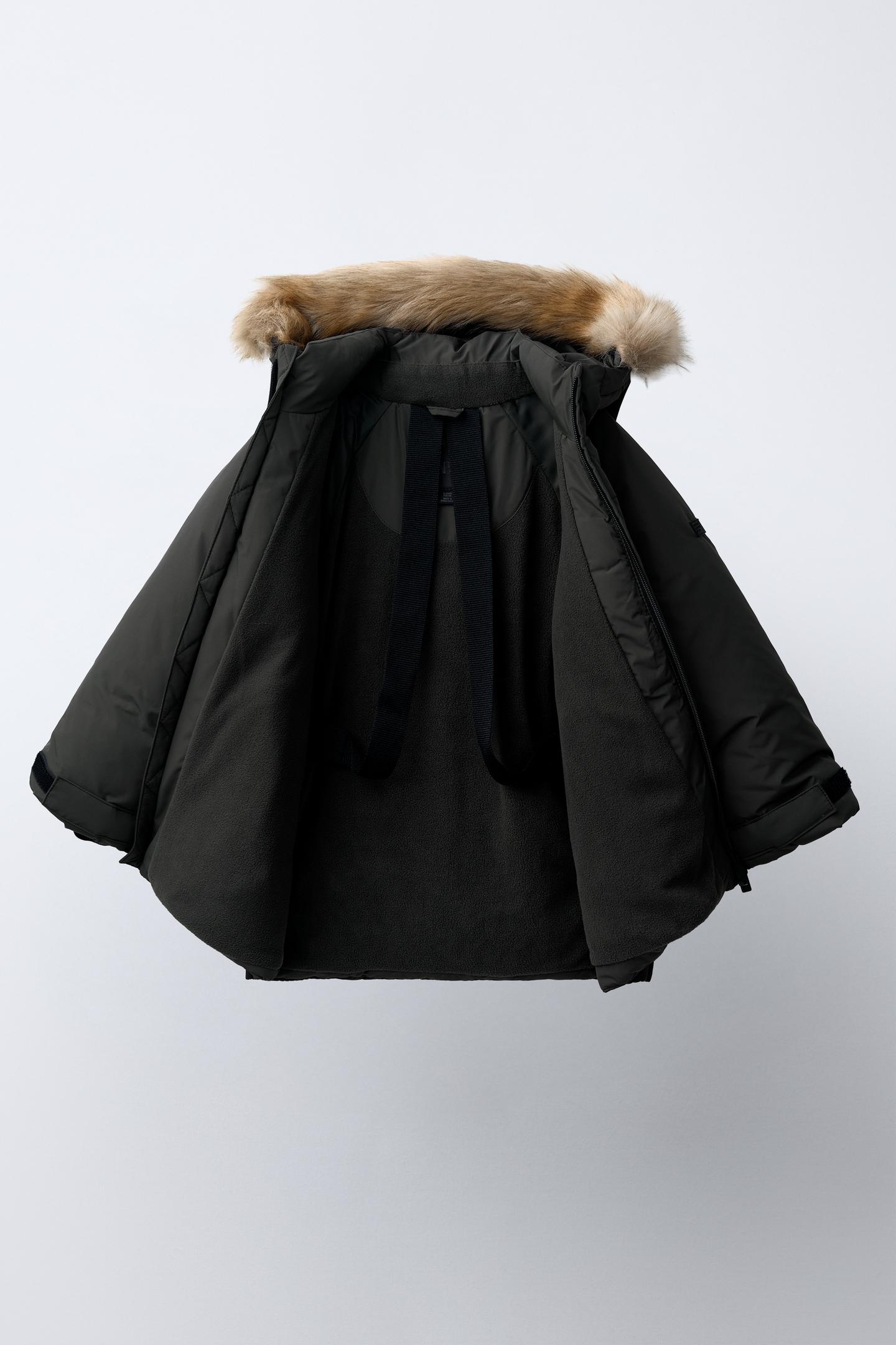 Детские худи Zara 50/50 Down & Feather Faux Fur Water-Repellent and Windproof Puffer Jacket, цвет: Чёрный — фото 12