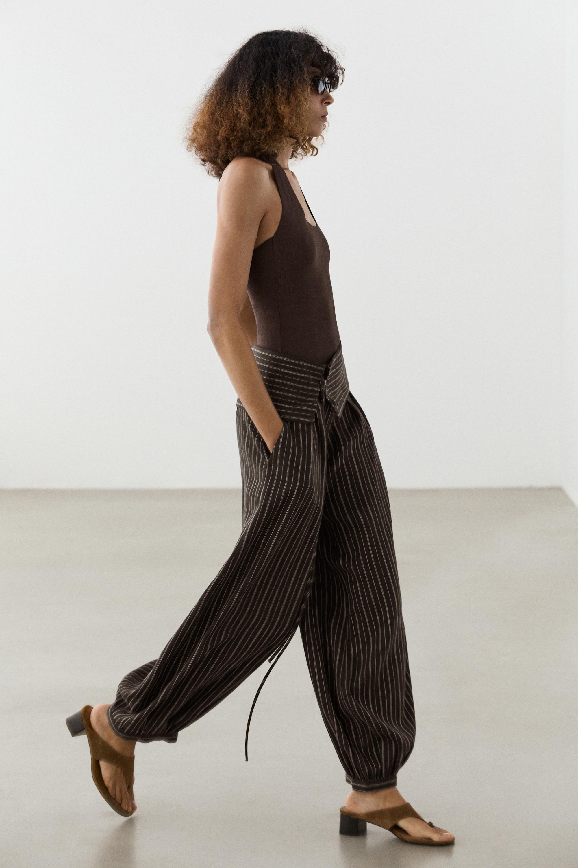 Striped sarouel trousers with cummerbund detail