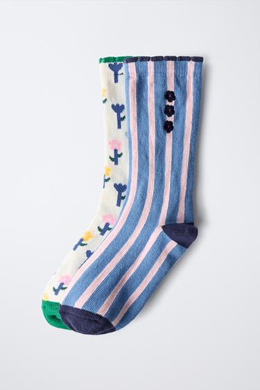 2-PACK OF STRIPED AND FLORAL SOCKS - Green by Zara - Image 2
