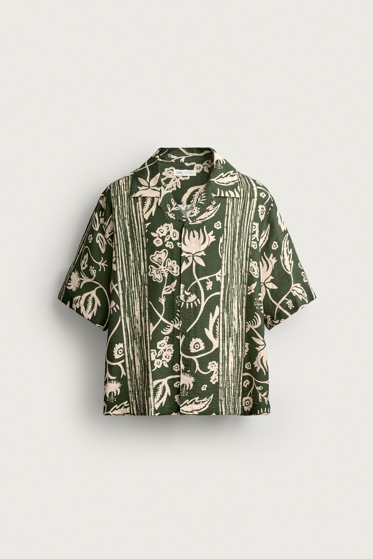 FLUID ABSTRACT PRINT SHIRT — Khaki