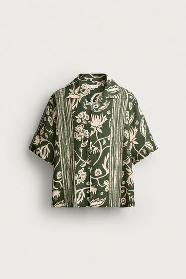 FLUID ABSTRACT PRINT SHIRT — Khaki 1