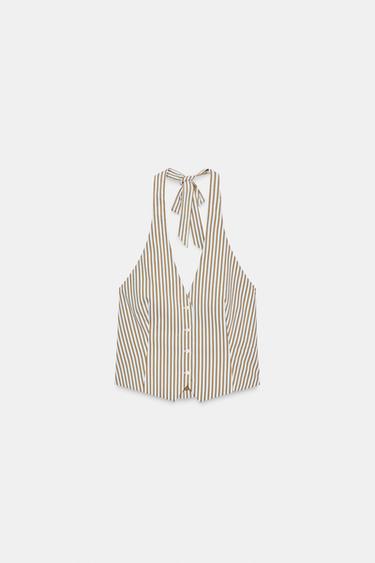 STRIPED WAISTCOAT TOP - Brown-Blue by Zara