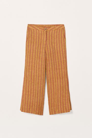 PANTALON 100 % LIN RAYÉ ÉDITION LIMITÉE - Orange / Jaune de Zara