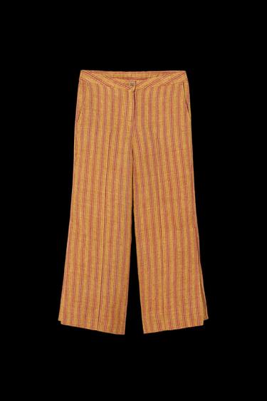 LIMITED EDITION 100% STRIPED LINEN TROUSERS - Orange / Yellow by Zara - Image 0
