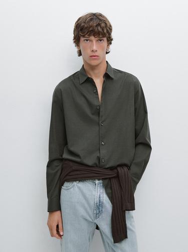 Zara Slim fit twill melange shirt - Dark green