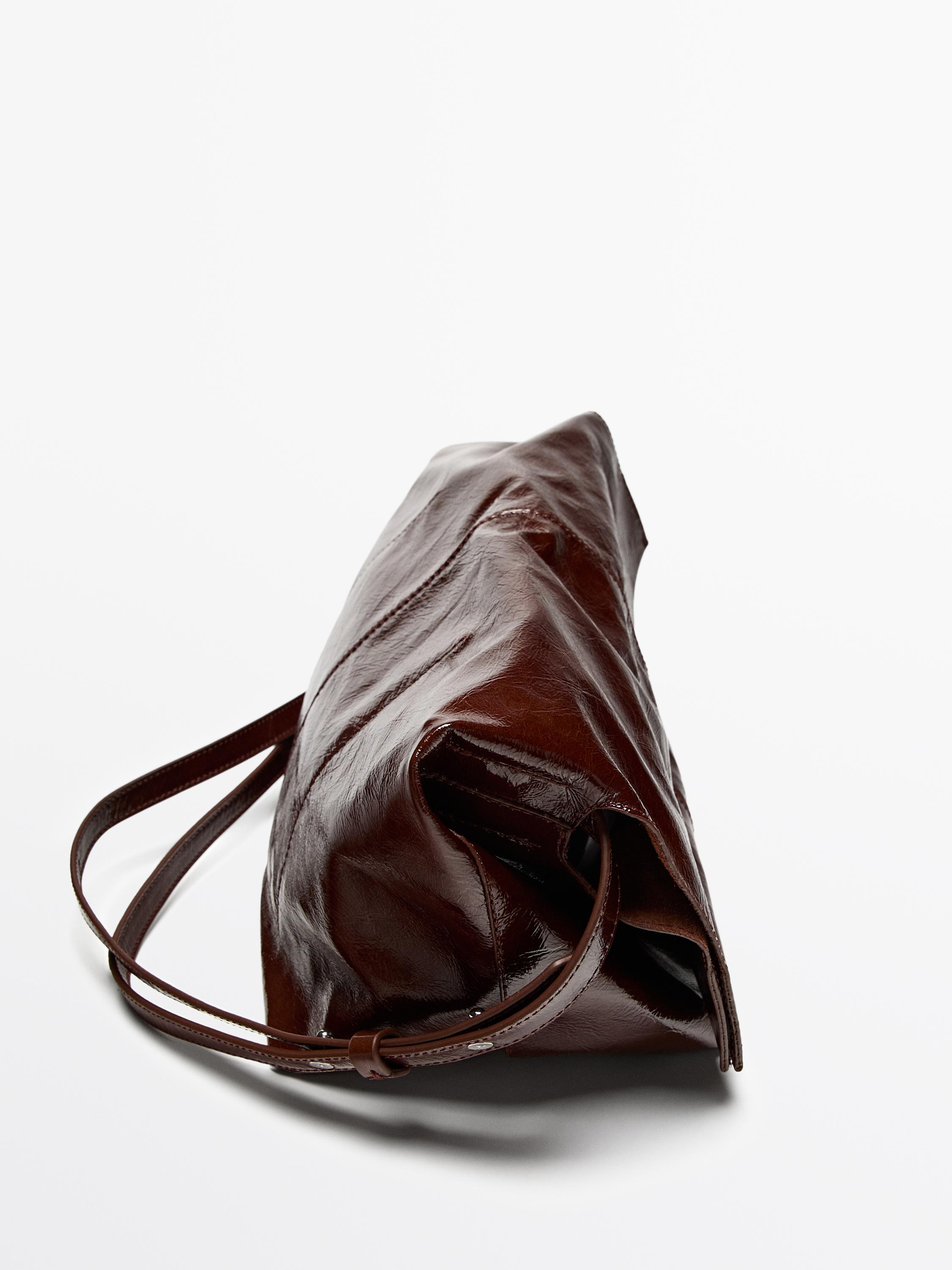 Crackled nappa leather flap bag