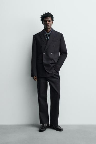 Zara 雙排扣法蘭絨 100% 羊毛西裝外套 - 深海藍色 - 圖片 0