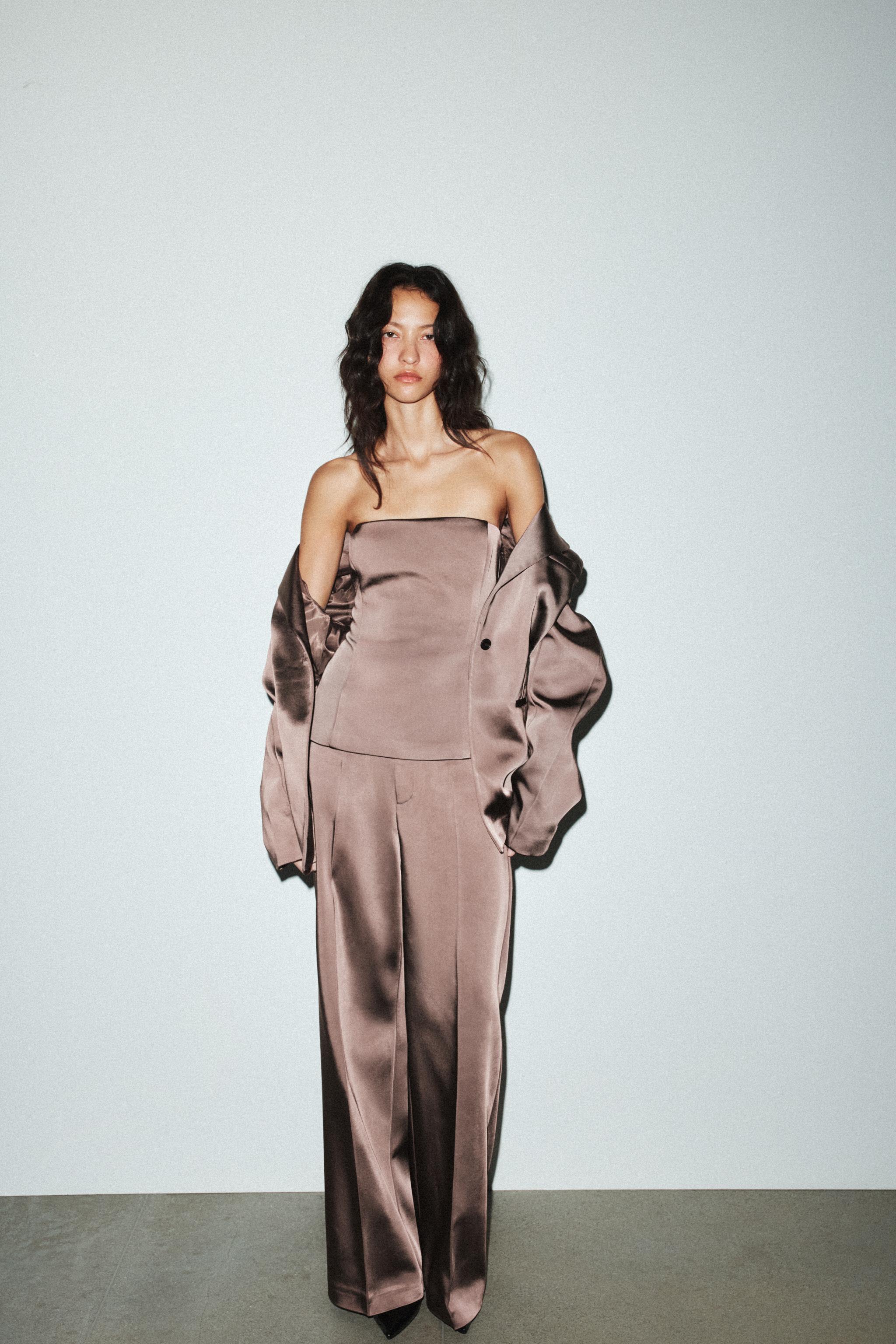 HIGH-WAISTED SATIN PANTS - Chocolate brown | ZARA United States