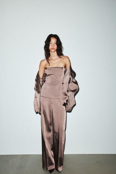 HIGH-WAIST SATIN TROUSERS - Marron chocolat de Zara - Image 1