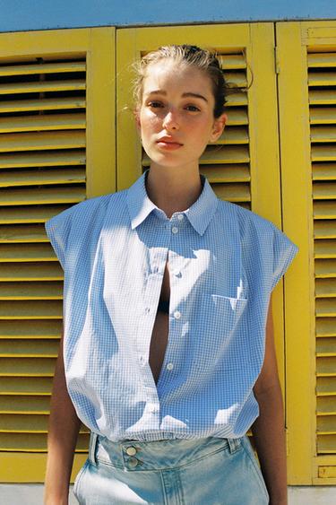 CHEMISE COURTE À CARREAUX VICHY - Bleu / Blanc de Zara