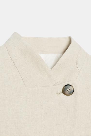 LINEN BLEND SHORT SLEEVE BLAZER - Light beige by Zara - Image 4