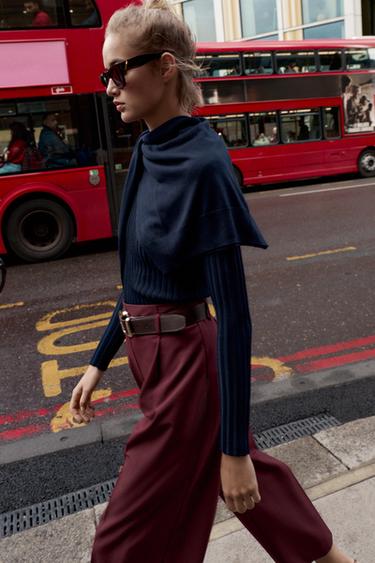 DARTED TROUSERS WITH BELT - Burgundy by Zara - Image 4