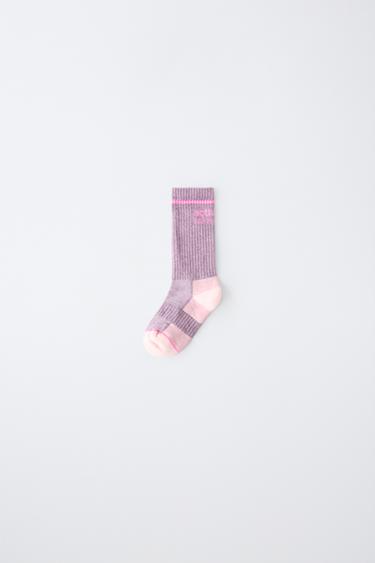 TEXT PRINT LONG SOCKS — Pink / Lilac 1