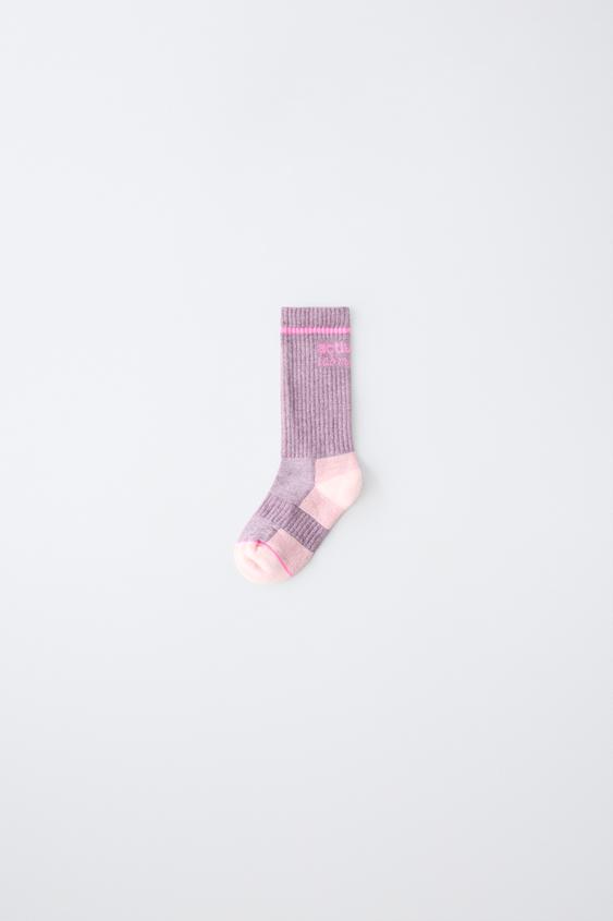 LONG TEXT PRINT SOCKS - Pink / Lilac by Zara - Image 0