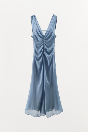 GEORGETTE DRAPED DRESS - Light blue by Zara - Image 3