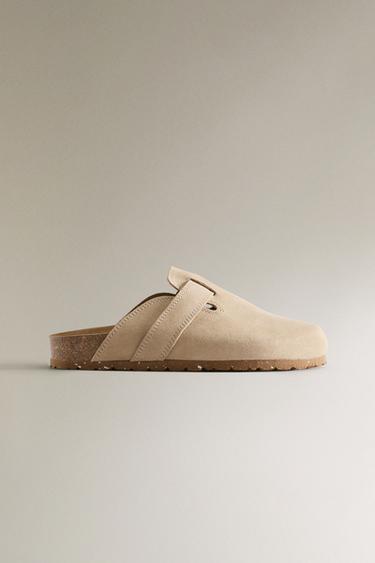 LEATHER CLOGS WITH STRAP - Beige by Zara