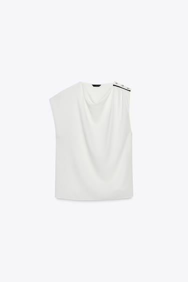 Zara SHOULDER BUTTON BLOUSE - Ecru