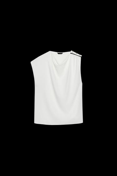 BLUSE MIT KNÖPFEN AN DER SCHULTER - Cremefarben von Zara - Bild 0