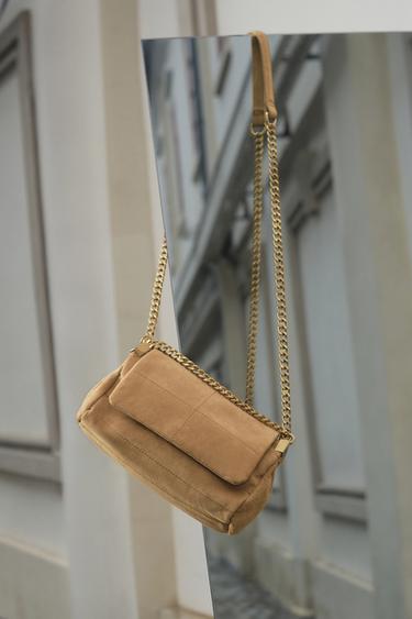 SPLIT SUEDE LEATHER SHOULDER BAG - SAND/BROWN by Zara