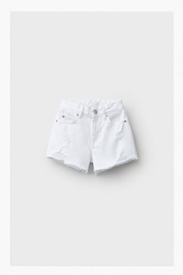 RIPPED DENIM BERMUDA SHORTS - White by Zara