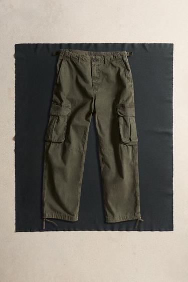 Zara RELAXED FIT CARGO PANTS - Khaki