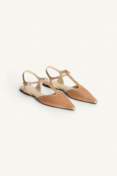 Zara LIMITED EDITION SEQUIN FLAT SHOES - Gold