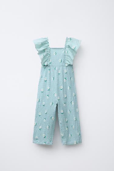 RUFFLED TEXTURED LONG JUMPSUIT - Light blue by Zara