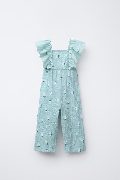 LANGER OVERALL MIT STRUKTUR UND VOLANTS - Hellblau von Zara