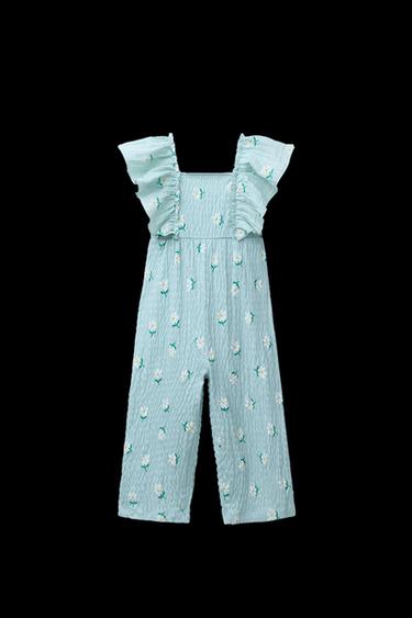 RUFFLED TEXTURED LONG JUMPSUIT - Light blue by Zara