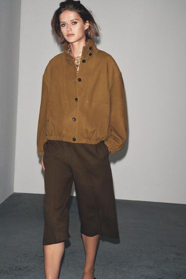 LEATHER BOMBER JACKET ZW COLLECTION LIMITED EDITION - Khaki by Zara