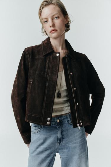 CAZADORA 100% PIEL ANTE - Marrón oscuro de Zara