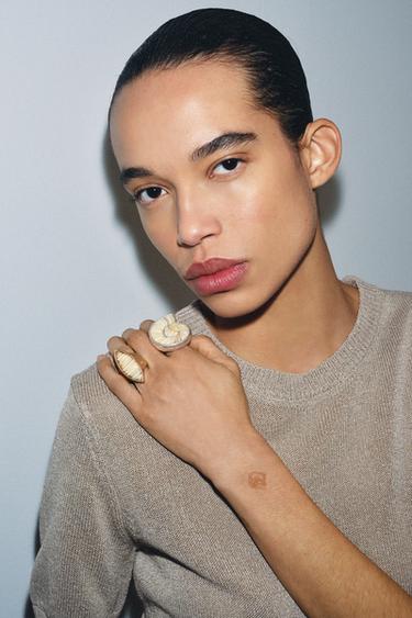 PACK OF 2 OVAL SHELL MAXI RINGS - Ecru by Zara - Image 0