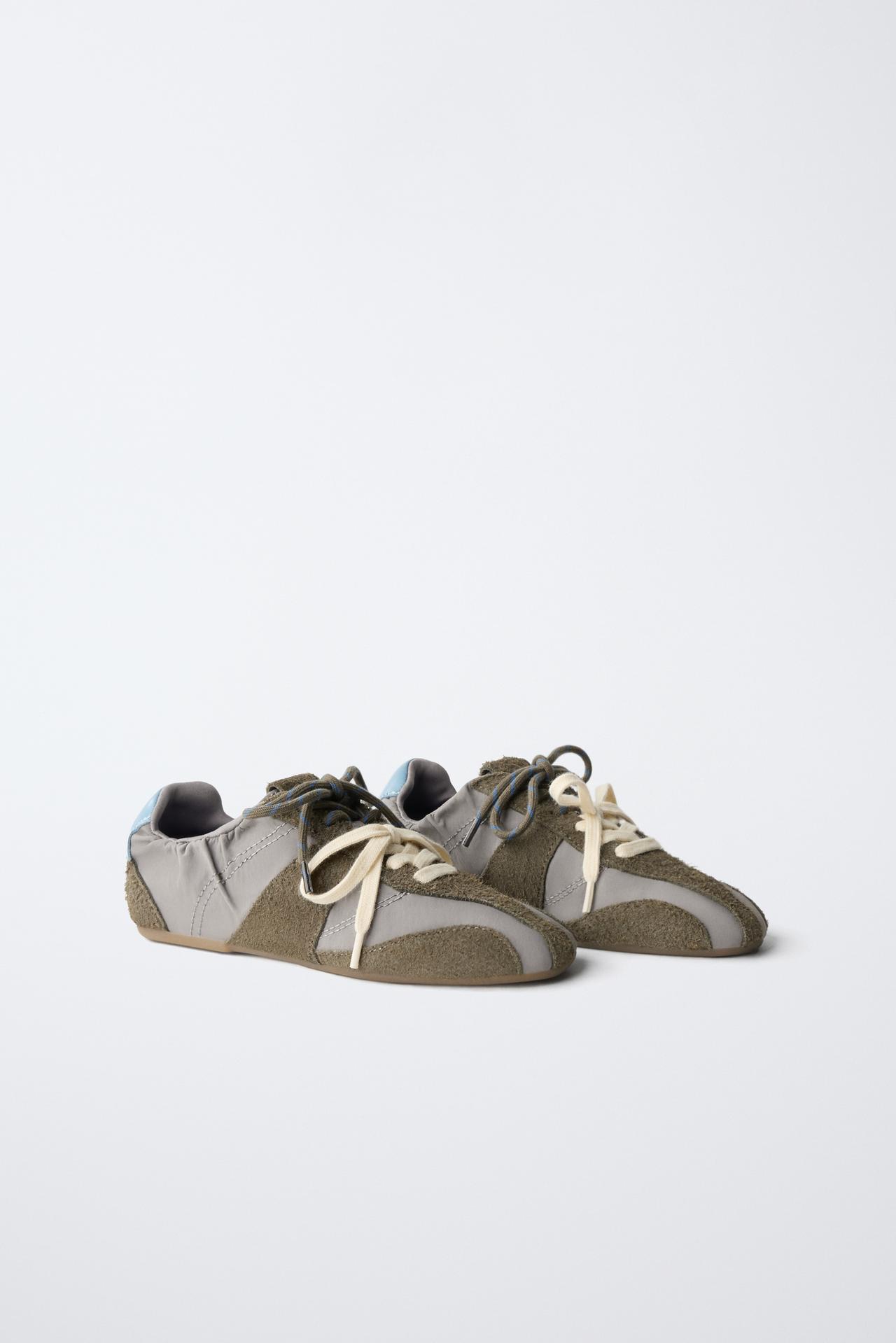 COMBINATION LEATHER SNEAKERS — Gray