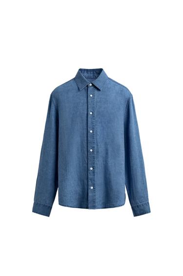 Zara REGULAR FIT KOŠULJA 100% INDIGO LAN – tamnoindigo
