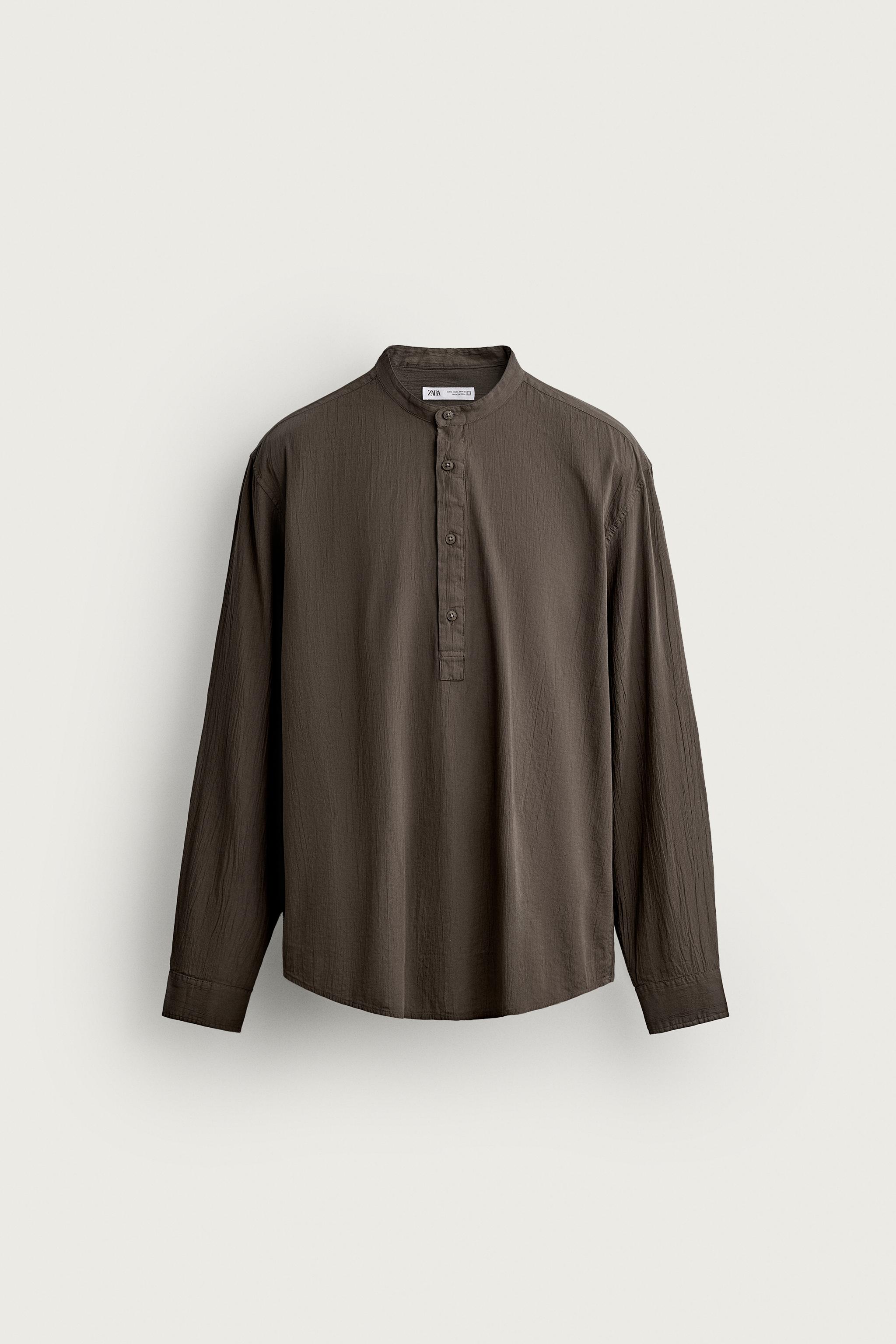WRINKLED EFFECT POLO SHIRT — Brown / Taupe