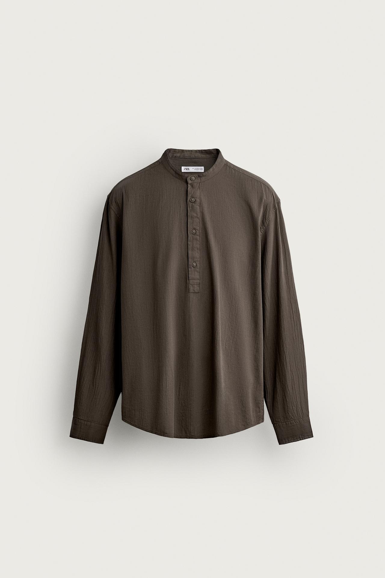 WRINKLED EFFECT POLO SHIRT — Brown / Taupe