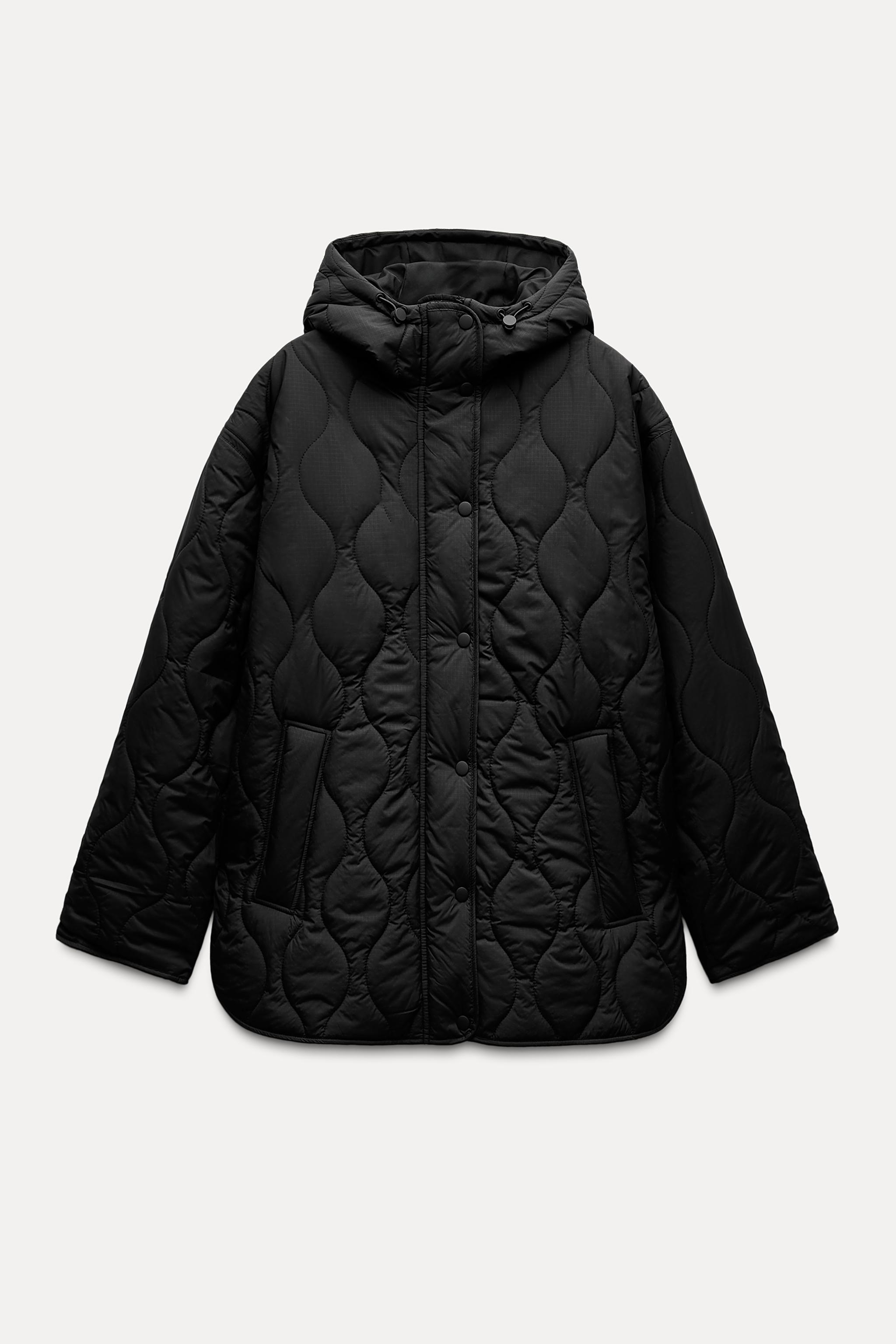 Quilted jacket with hidden hood zara best sale