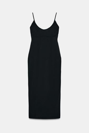 Zara 中長版吊帶連身裙 - 黑色