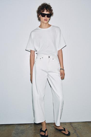 Zara ZW COLLECTION 中腰九分休閒牛仔褲 - 白色