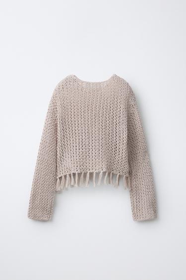 FRINGED KNIT JUMPER - camel by Zara - Image 1