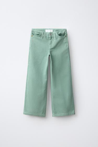 JEAN WIDE LEG À PASSANTS - vert délavé de Zara