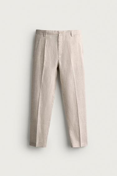 100% LINEN REGULAR FIT TROUSERS - Light beige by Zara