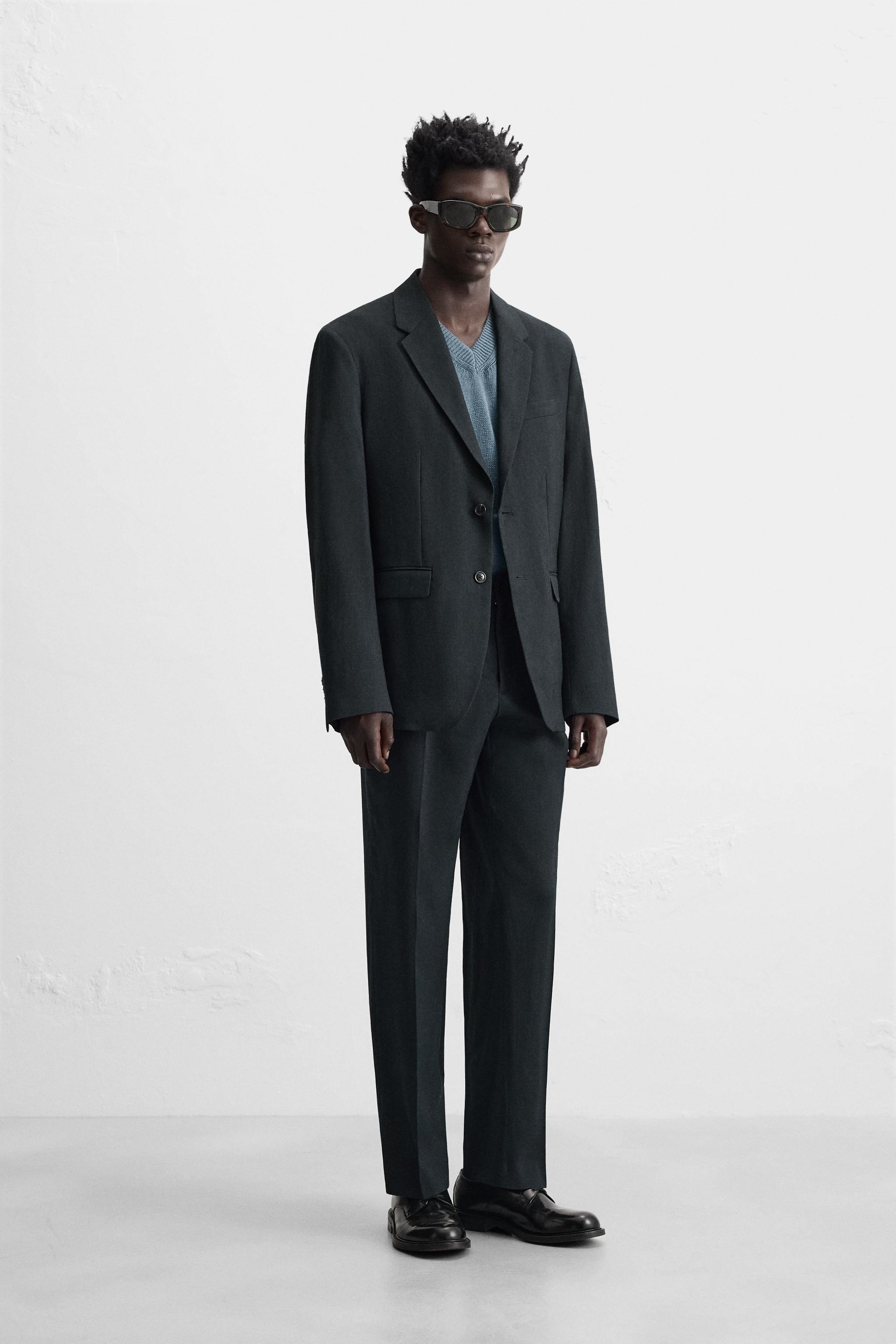 良品 ZARA 4WAY ストレッチ スーツ セットアップ 濃紺 46 スーツ