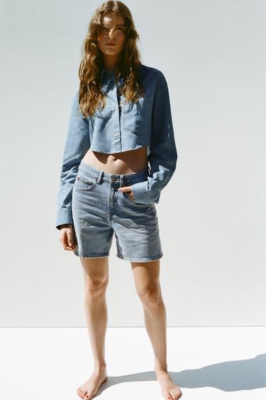 BERMUDAS DENIM TIRO MEDIO - Azul claro de Zara